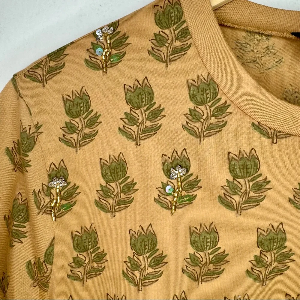 J Crew Collection embellished tonal tulip block print Jersey Top Women’s Small - Picture 5 of 8